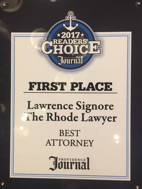 Image of a plaque naming The Law Offices of Lawrence J. Signore as Best Attorney in the Providence Journal in Providence, RI